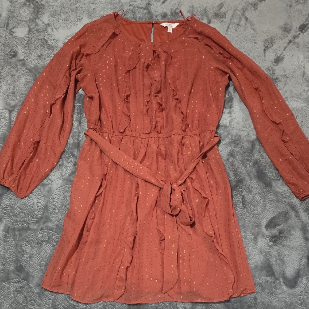 LC Lauren Conrad Terracotta Long Sleeve Dress